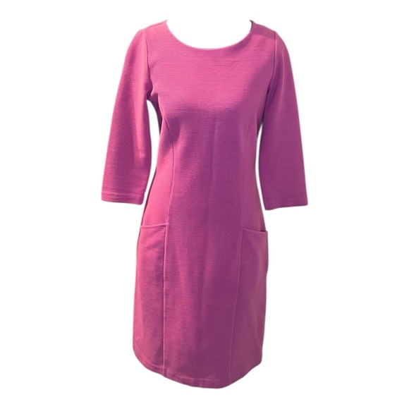 Boden Dresses & Skirts - Boden Pink Textured 3/4 Sleeve Day Dress Preppy Women's Size 4L Pockets-Office